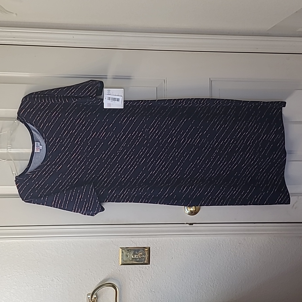 LulaRoe Julia Dress, Navy with Orange/Copper stripes sz 2X, NWT